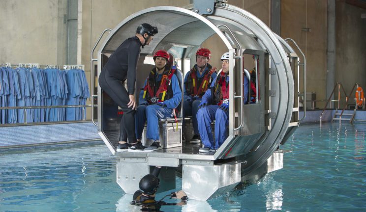 Group of trainees during the Helicopter Underwater Escape Training course in world class ERGT facilities